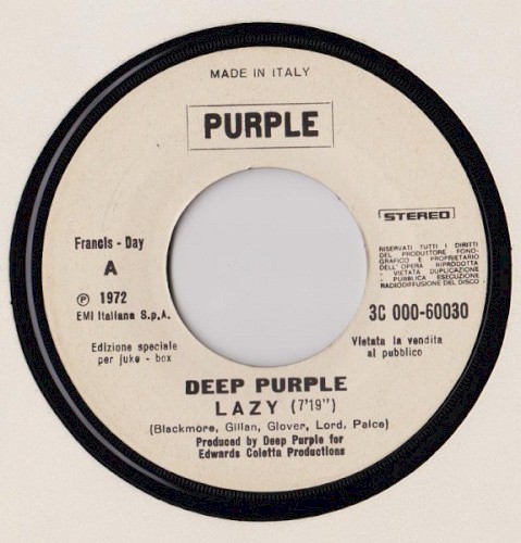 Portada del sencillo Lazy / Il grande magazzino de Deep Purple