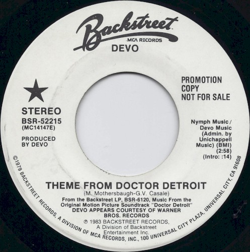 Theme From Doctor Detroit by DEVO single cover art