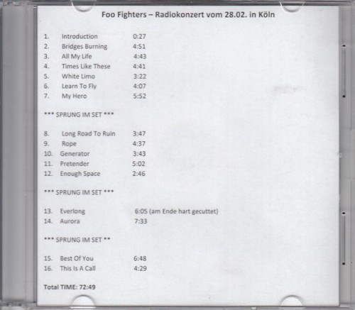 Pochette de Radiokonzert Vom 28.02. In Köln par Foo Fighters (album)