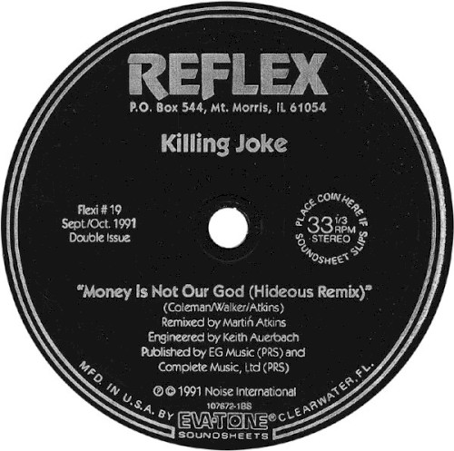 Portada del sencillo Money Is Not Our God (Hideous remix) / Special (live) de Killing Joke