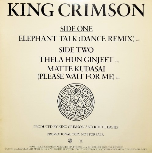Elephant Talk by King Crimson single cover art