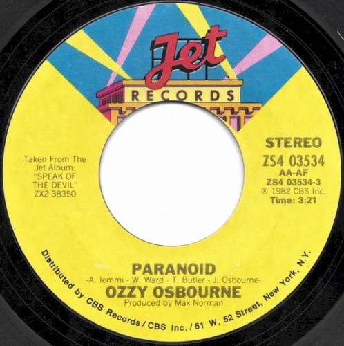 Paranoid by Ozzy Osbourne single cover art