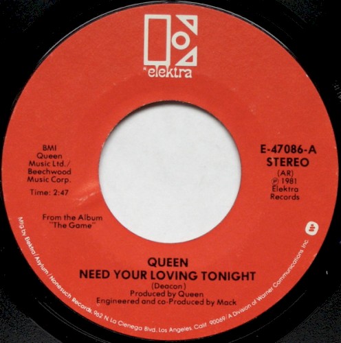 Pochette de Need Your Loving Tonight par Queen (single)