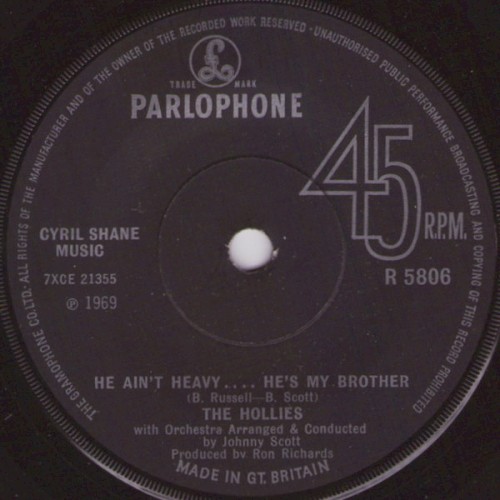 Portada del sencillo He Ain’t Heavy… He’s My Brother de The Hollies