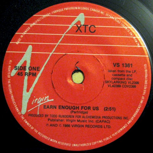 Earn Enough for Us by XTC single cover art